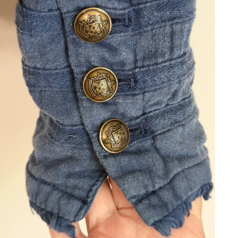 Free People Military Napoleon Jacket Blazer Women S Blue Double Breasted Linen